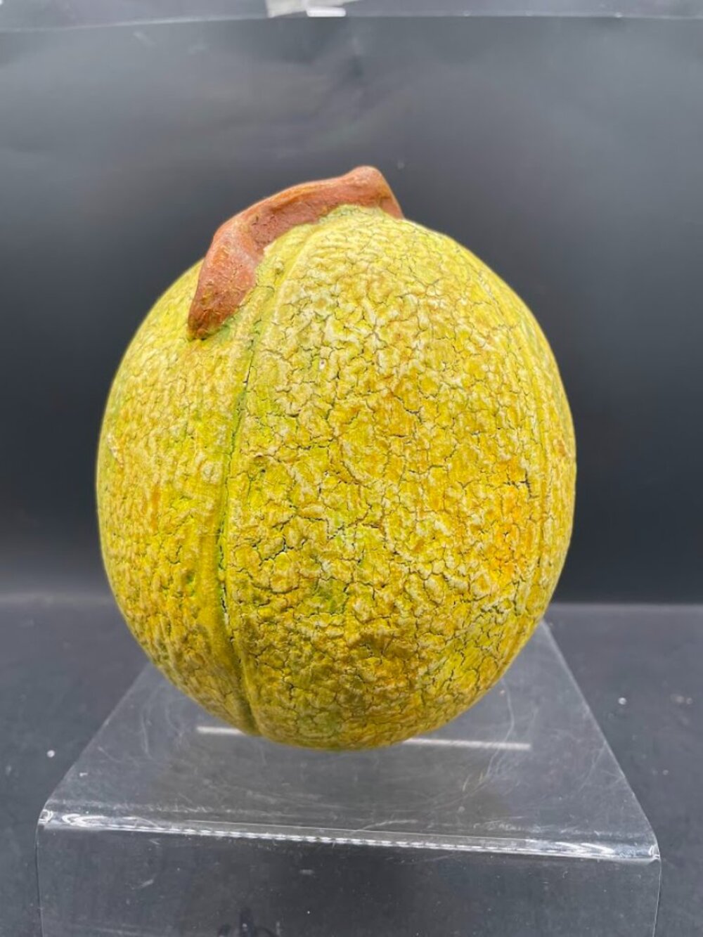 Large Handcrafted Faux Cantaloupe Decorative Crackle Glaze Plaster Fruit